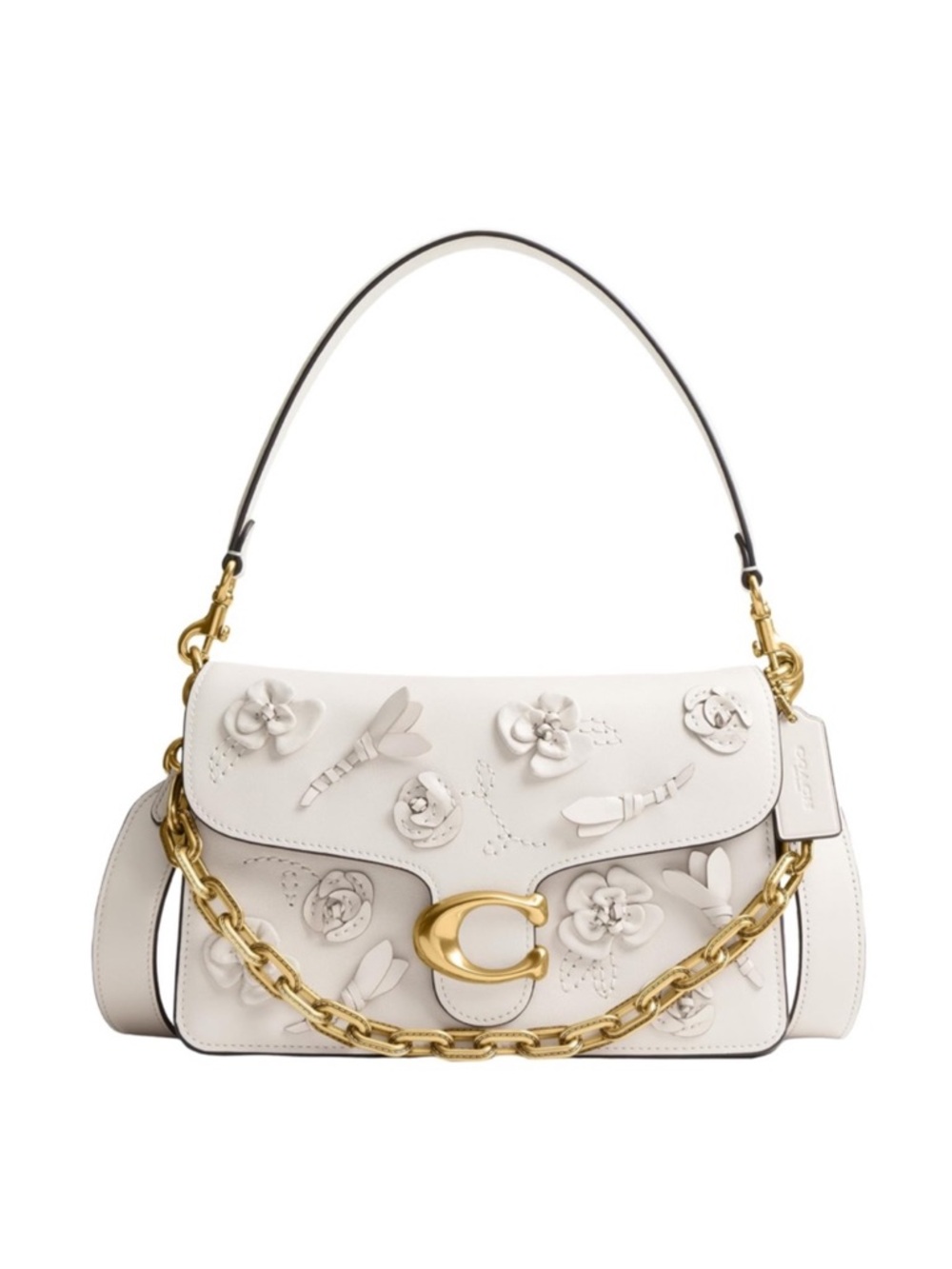 Coach Tabby White Shoulder & Crossbody Bag with Gold Floral Accents - New